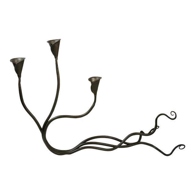 Wrought Iron Hand Crafted Candle Holder With Flower Black Metal