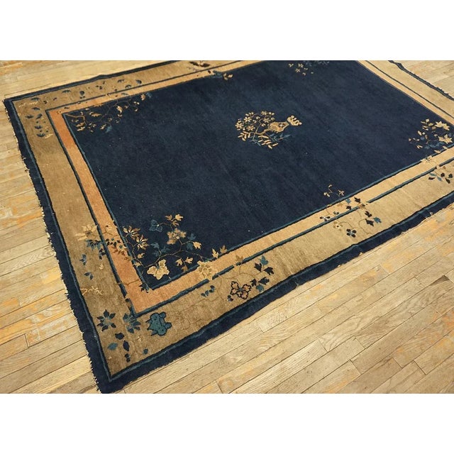 1920s 1920s Blue Navy Vase Floral Antique Chinese Peking Carpet 6 X 8'7" Handknotted Wool Rug For Sale - Image 5 of 8