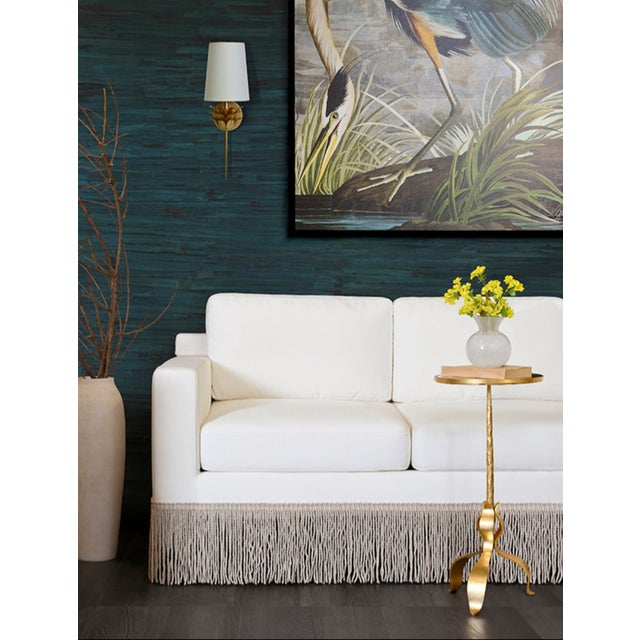 Contemporary Matthew Izzo Home Delilah Gold Leaf Wall Sconce With White Linen Shade For Sale - Image 3 of 5