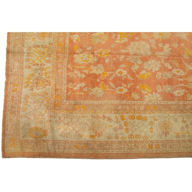 Turkish 1880's Handmade Orange Turkish Oushak Wool Rug Featuring a Medallion Motif For Sale - Image 3 of 9