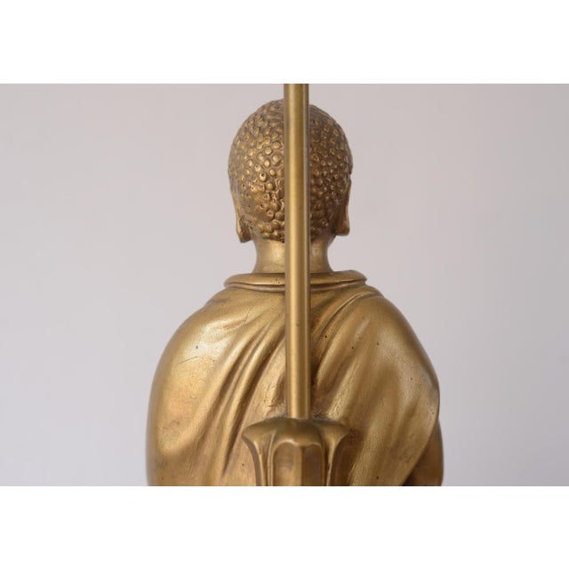 1950s Hollywood Regency Gold Ceramic Buddha Table Lamp For Sale - Image 12 of 17