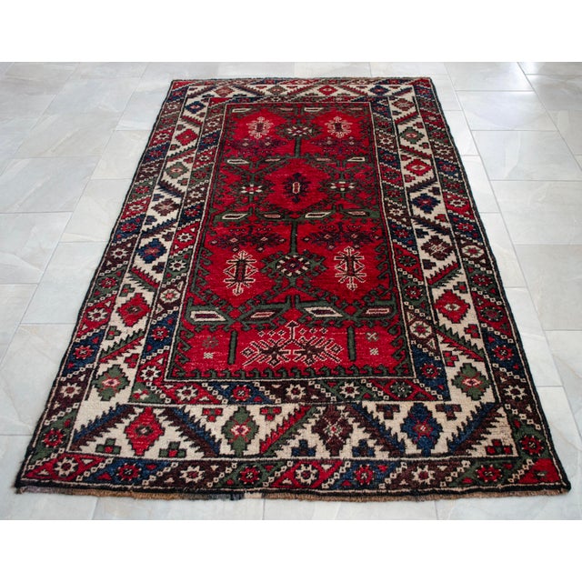 Textile 1960s Authentic Turkish Rug, Red & Indigo Wool Carpet, Hand-Spun Anatolian Rug, Sustainable Antique Rug For Sale - Image 7 of 16