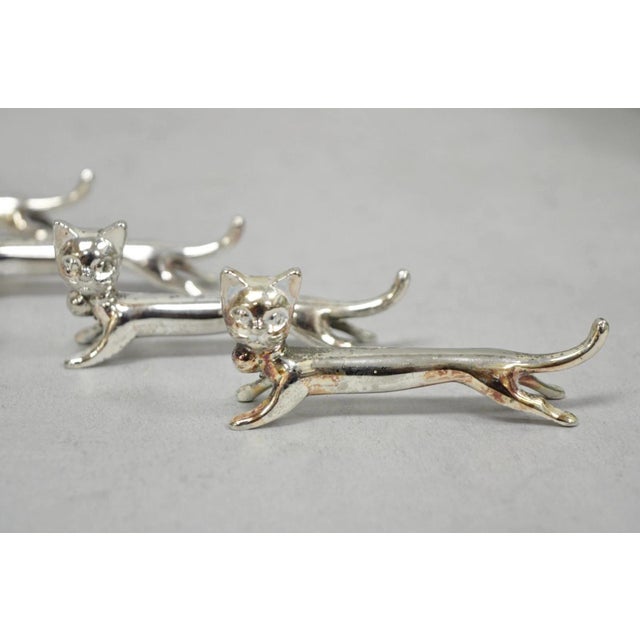 Metal Vintage Art Deco Small Silver Plated Metal Figural Cat Knife Rests - Set of 5 For Sale - Image 7 of 13