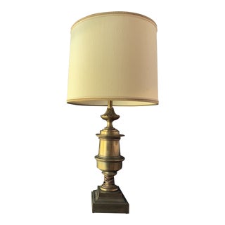 Stiffel Brass Table Lamp with Original Shade For Sale