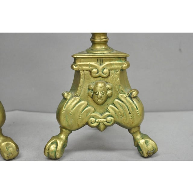 Gold Vintage French Renaissance Brass Figural Candlestick Pricket Candleholder a Pair For Sale - Image 8 of 12