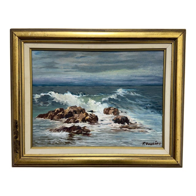 F. Yayboke Turkish Coastal Seascape Signed Oil Painting, Circa 1960's For Sale