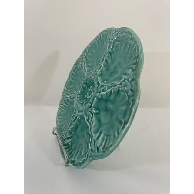 1940s French Gien Turquoise Majolica Oyster Plate For Sale - Image 6 of 12