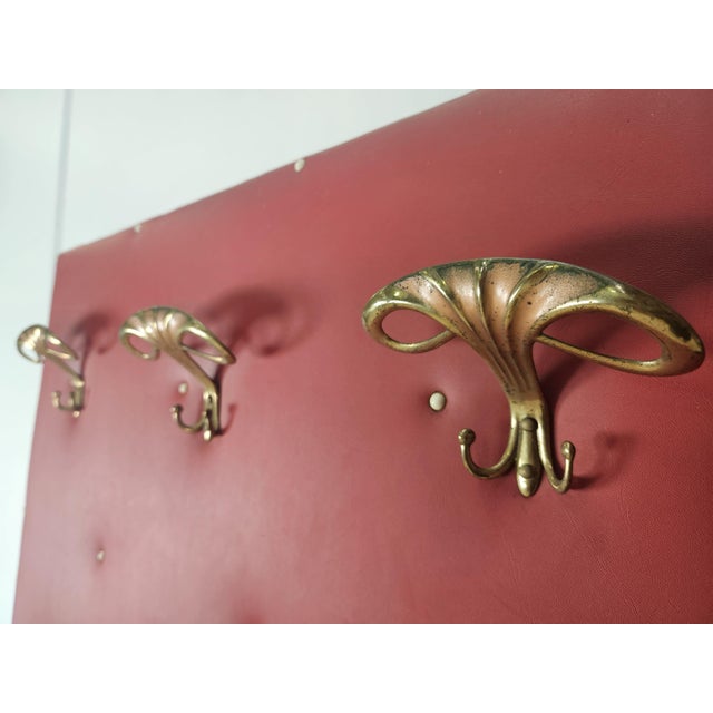 Vintage Coat Hanger in Red Skai with Brass Hooks and Mirror, 1960 For Sale - Image 9 of 18