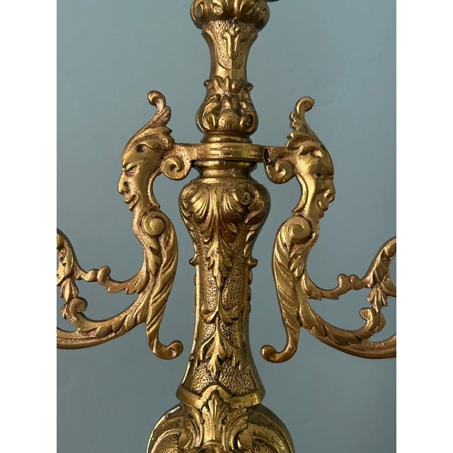 Antique French Rococo Style Solid Brass 3-Light Candelabras - A Pair For Sale In New York - Image 6 of 14