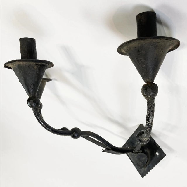 Alberto & Diego Giacometti Vintage Iron Giacometti Style Wall Candelabra For Sale - Image 4 of 8