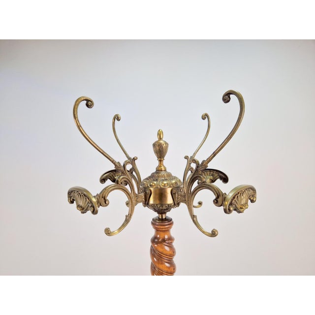 Regency Barley Twist Standing Coat Rack with Brass Lion Heads, France, 1950s For Sale - Image 6 of 10