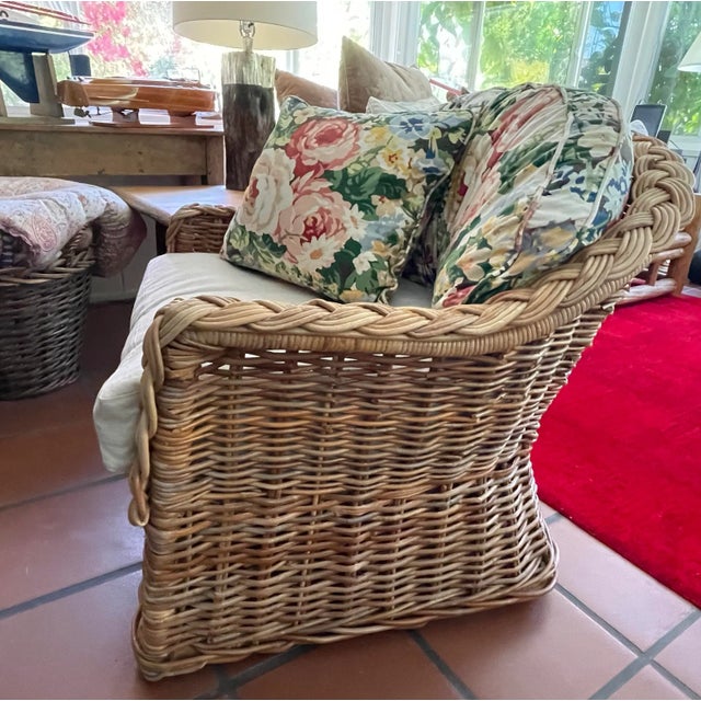 Shabby Chic Vintage Wicker Veranda Lounge Chair For Sale - Image 3 of 9