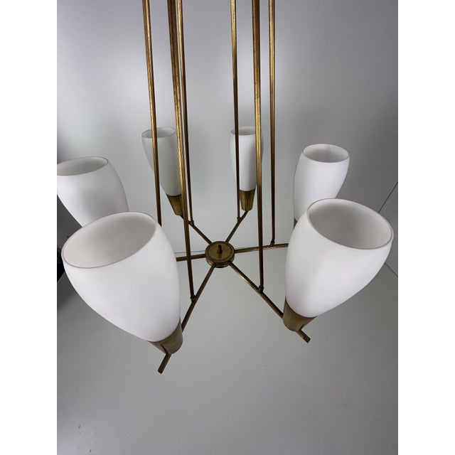 Glass and Brass Chandelier, 1950s For Sale - Image 9 of 11