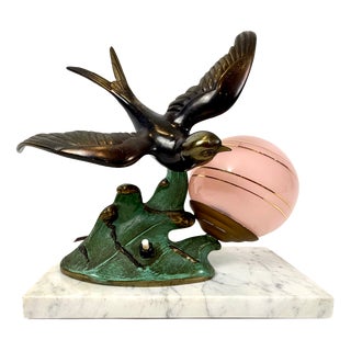 Art Deco French Table Lamp with Swift Figurine, 1930s For Sale