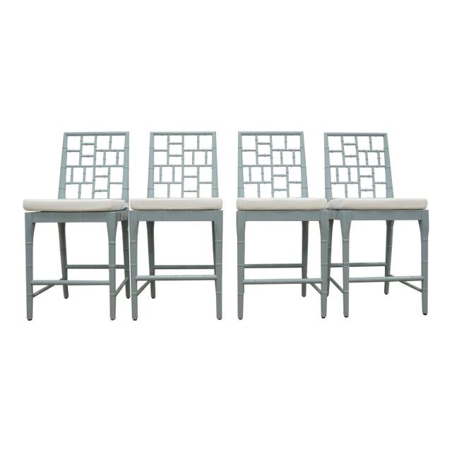 Faux Bamboo Chippendale Bar Stools (Set of 4) For Sale