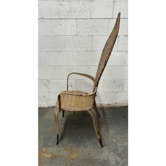 Mid-Century Modern Vintage Attributed Danny Ho Fong & Miller Fong for Tropi-Cal Mid-Century Modern High-Back Wicker Accent Chair For Sale - Image 3 of 9