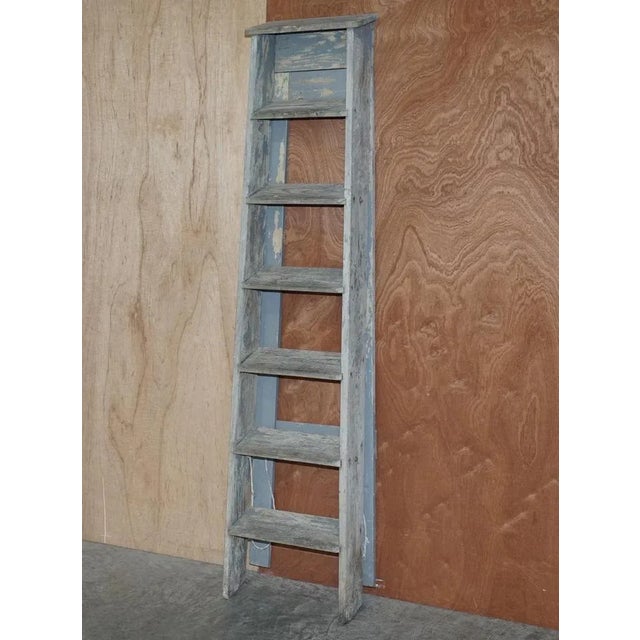Vintage Aqua Blue Paint Pitch Pine Decorators Ladder, 1920s For Sale - Image 15 of 18