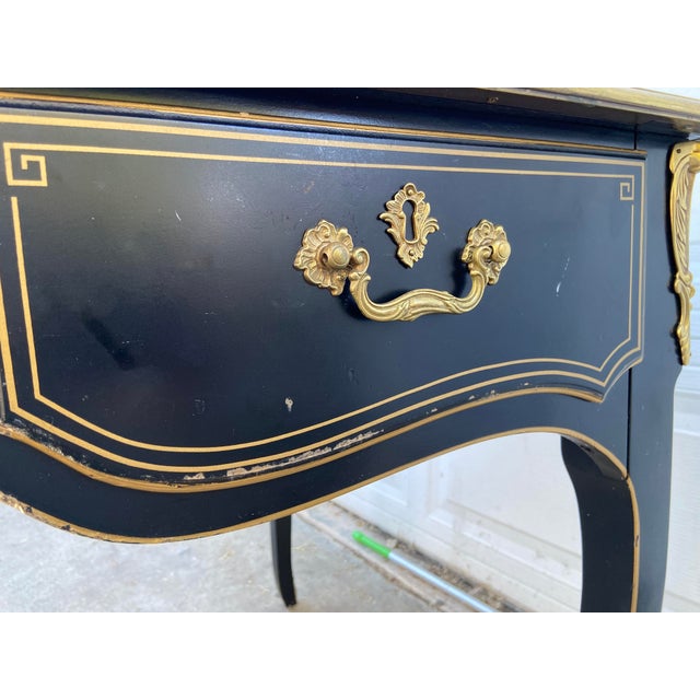 Animal Skin 1990s Drexel Heritage Grand Palais Collection Louis XV Executive Writing Desk Style Leather Top and Brass For Sale - Image 7 of 18