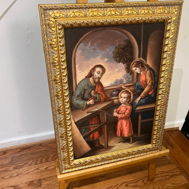 20th Century Oil on Canvas Cuzco School Signed Framed Titled Work and Prayer For Sale - Image 11 of 12
