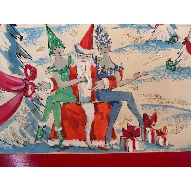 1950s Lanvin of Paris C1950s Watercolor ‘Santa W/ Two ‘Glam’ Elves on His Lap' For Sale - Image 5 of 6