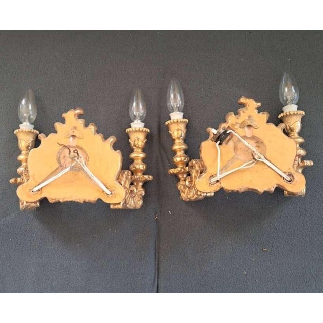 19th Century Pair of Revival Baroque Giltwood Wall Sconces, 19th Century. For Sale - Image 4 of 10