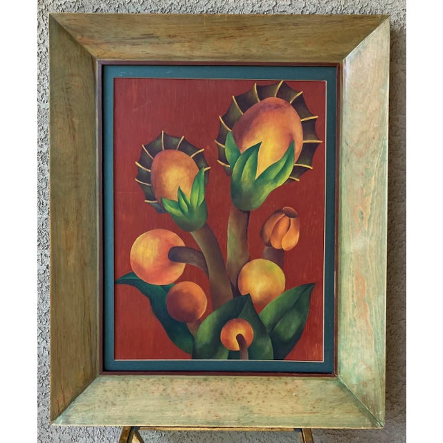 Mid 20th Century Mid 20th-Century Framed Oil on Board Stylized Botanical Painting For Sale - Image 5 of 18