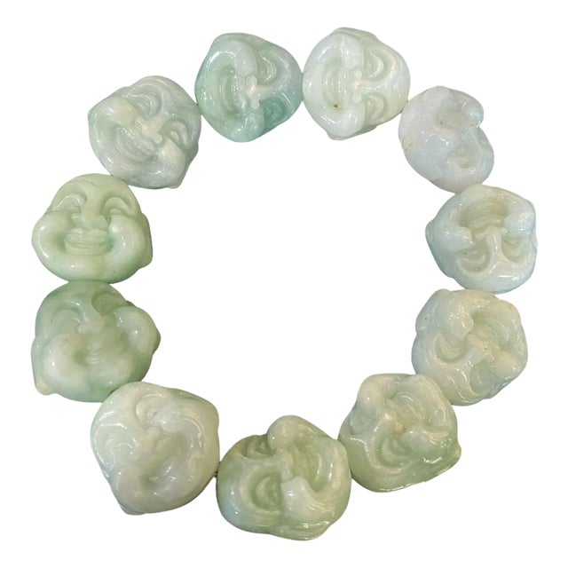 Jadeite Jade Smiling Buddha Heads Bracelet 11 Beads For Sale