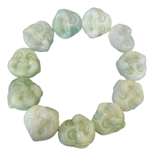 Jadeite Jade Smiling Buddha Heads Bracelet 11 Beads