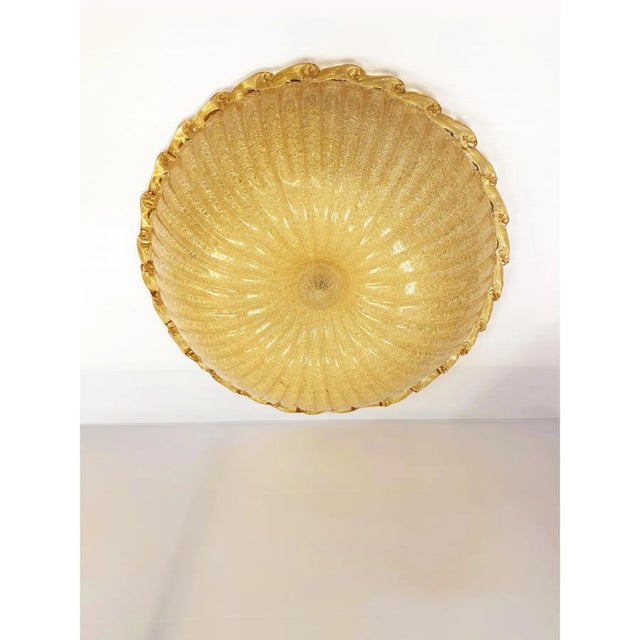 Contemporary Traditional Venetian Amber Graniglia Budino Glass Flush Mount Light by Simoeng for Simoeng For Sale - Image 3 of 8