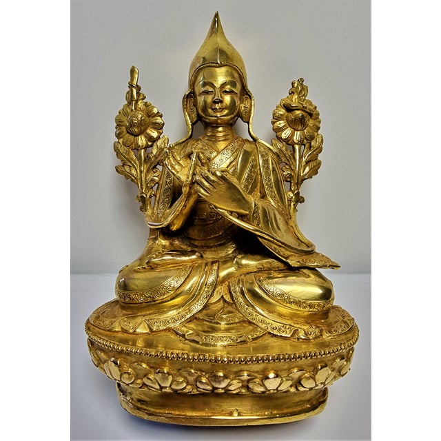 Gilded Seated Buddha on Stylized Lotus Base For Sale - Image 3 of 18