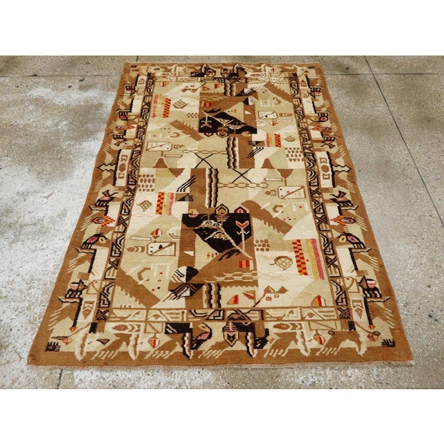 Galerie Shabab Collection Mid-20th Century Indian Art Deco Rug Inspired by Edward McKnight Kauffer For Sale - Image 4 of 10