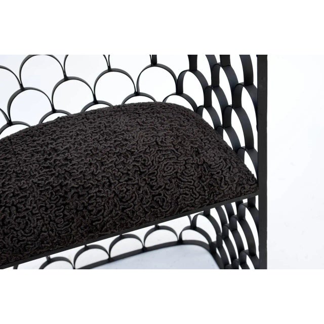 Black Sculptural Wrought Iron and Astrakhan Wool 'Arcature' Stool by Design Frères For Sale - Image 8 of 10