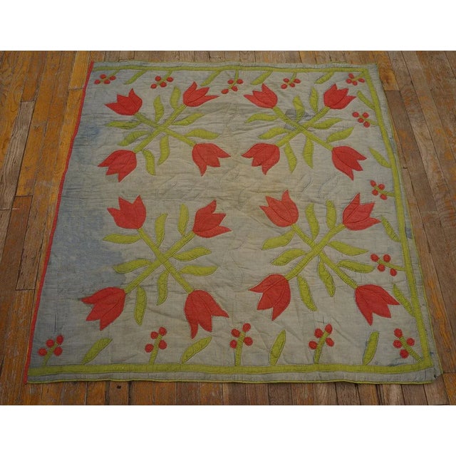 Early 20th Century American Amish Quilt ( 3' 7'' x 3' 9'' - 109 x 114 ) Antique Quilt America Floral Flat Weave Rug, Circa...