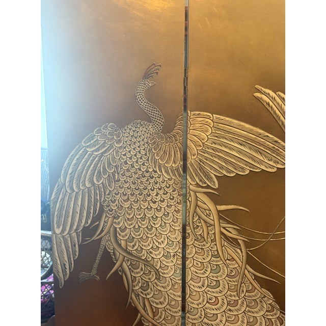 Maitland Smith Folding Screen With a Gold Leaf and Peacock Design For Sale In Reno/Lake Tahoe - Image 6 of 9