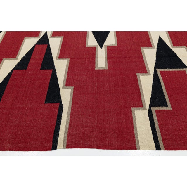 Modern Navajo Style Southwest Wool Rug - Crimson Red & Geometric Diamond Motif For Sale - Image 10 of 12
