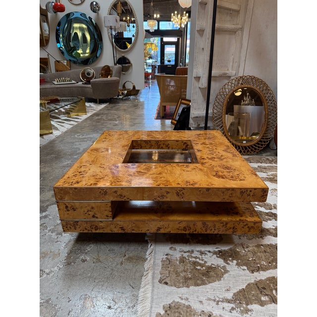 1970s Willy Rizzo Mid-Century Burl Wood Coffee Table For Sale - Image 5 of 10