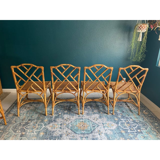 Italian Vintage Rattan Chippendale Style Dining Chairs, Set of 6 After Dal Vera For Sale In San Diego - Image 6 of 13