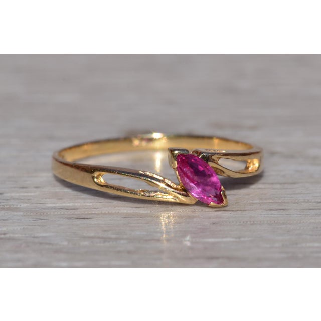 Metal The Waubuno: Ladies 14K Yellow Gold Ruby Bypass Style Ring For Sale - Image 7 of 10