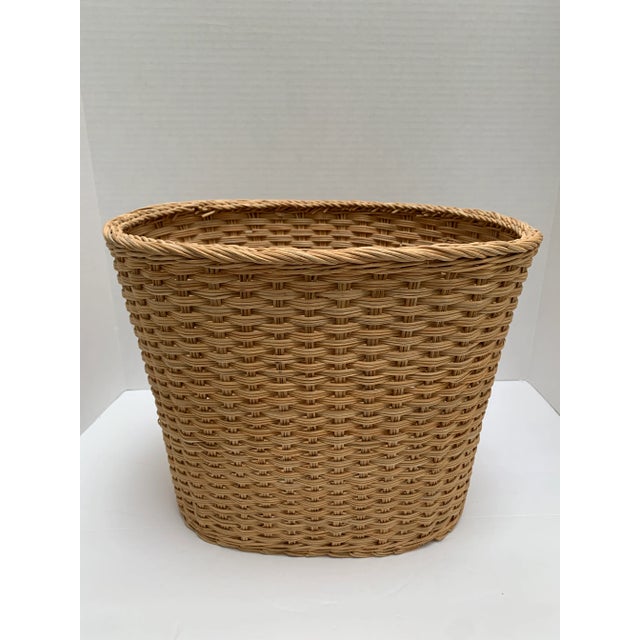 Natural Wood Woven Wicker Storage Decor Wastebacket For Sale - Image 4 of 6