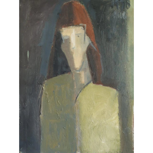 Yellow 1978 Modernist 'Maris' Vintage Original Figurative Portrait Oil Painting, Framed For Sale - Image 8 of 11