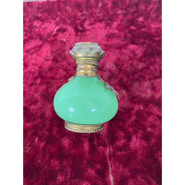 Mid 19th Century French Uranium Opaline Scent Bottle, Hand-Painted Pont Neuf & Louvre Miniature, Gilt Mounts, Napoleon Iii, 3in For Sale In New York - Image 6 of 14
