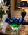 Josef Hospodka Chribska Czech Hand Blown Art Glass Vase Bowl Blue Green Ruffled Edge Centerpiece (8" Diameter) For Sale - Image 4 of 5