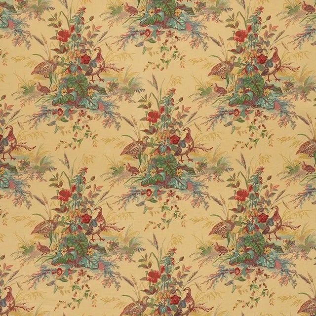 Sample- Schumacher Quail Meadow Fabric in Spring For Sale