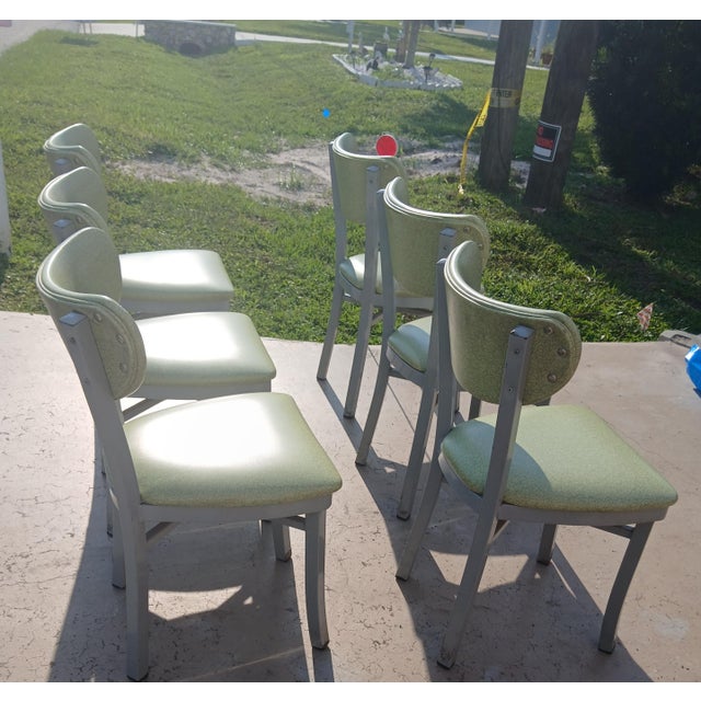 Metal Vintage Mid Century Modern Tubular Steel and Vinyl Dining Chairs, Set of Six For Sale - Image 7 of 12