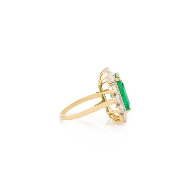 Not Yet Made - Made To Order Zambian Emerald Halo Diamond Statement Ring in 18k Solid Gold Size 5.5 For Sale - Image 5 of 12