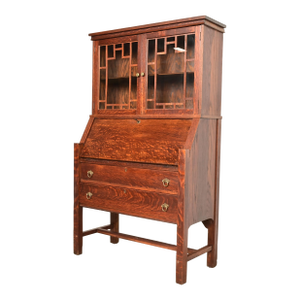 Stickley Brothers Style Antique Mission Oak Arts & Crafts Secretary Desk With Bookcase Hutch, Circa 1910