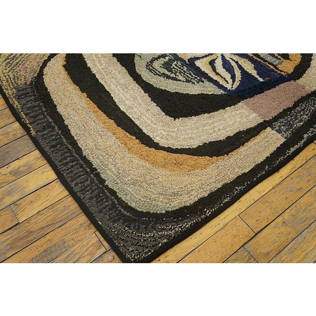 1930s Multicolor Abstract Antique American Hooked Rug 3' X 4'7" Handknotted Wool Carpet For Sale In New York - Image 6 of 6