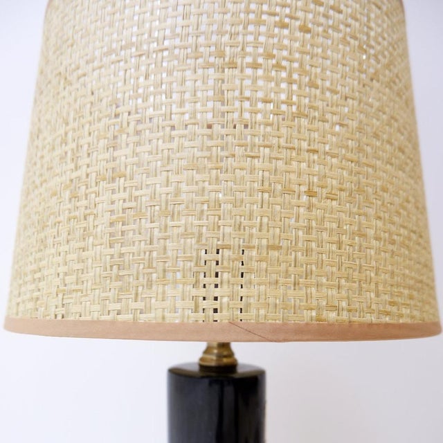 Table Lamp in Black Marble and Natural Raffia Lampshade For Sale - Image 11 of 12