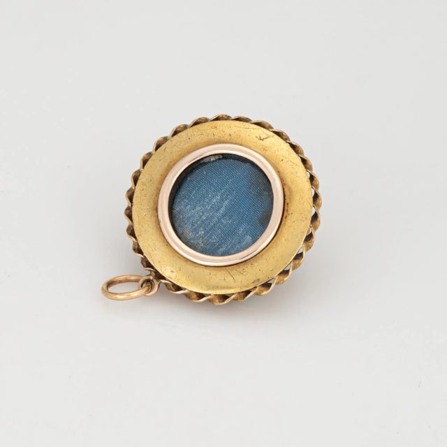 Antique Victorian Turquoise Locket 14k Yellow Gold Diamond Pendant Fitted Case For Sale - Image 4 of 8