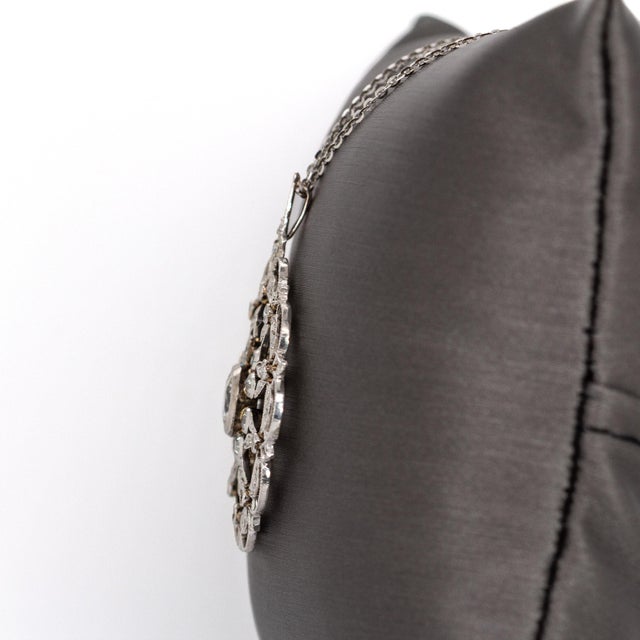 2020s Exquisite Platinum Flower Pendant With Authentic Earth Mined Diamonds and Chain For Sale - Image 5 of 6